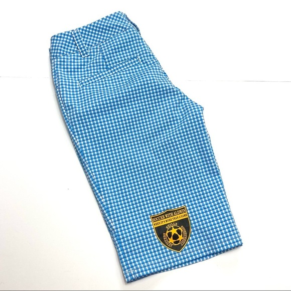 Adidas Plaid Soccer Aldwin Logo Soccer Shorts Blue - Picture 9 of 11